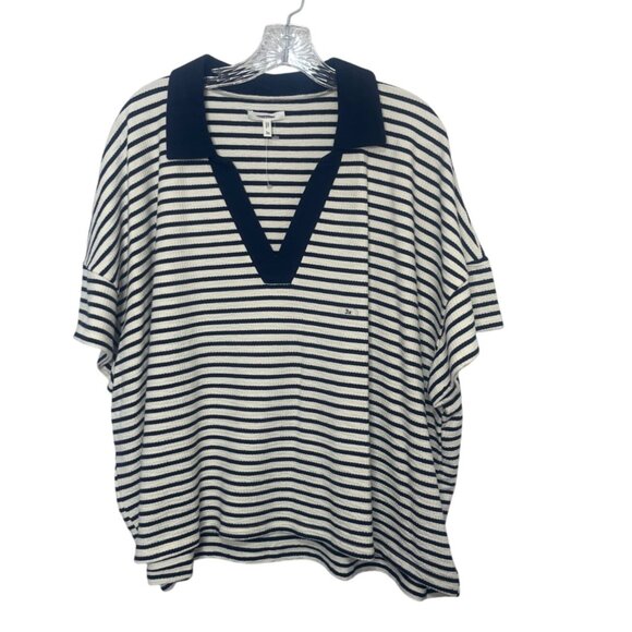 Maurices Striped Deep Vneck Cropped Top Womens 3X Blue White Striped New - Picture 1 of 8